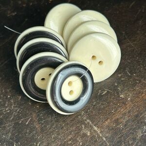 Vintage 8 Cream and Black Round Buttons